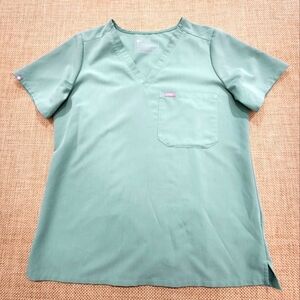 Figs Women Scrub Top M Green Casma Three Pocket Short Sleeve V Neck‎